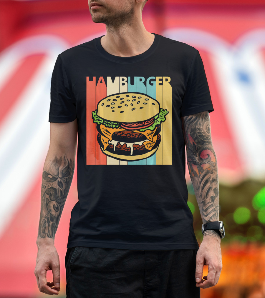 Vintage Retro Hamburger Rainbow Stripe Background T-Shirt