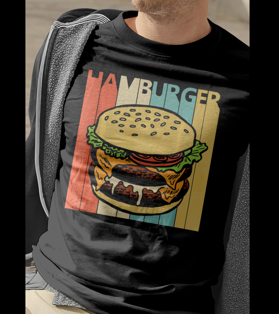 Vintage Retro Hamburger Rainbow Stripe Background T-Shirt