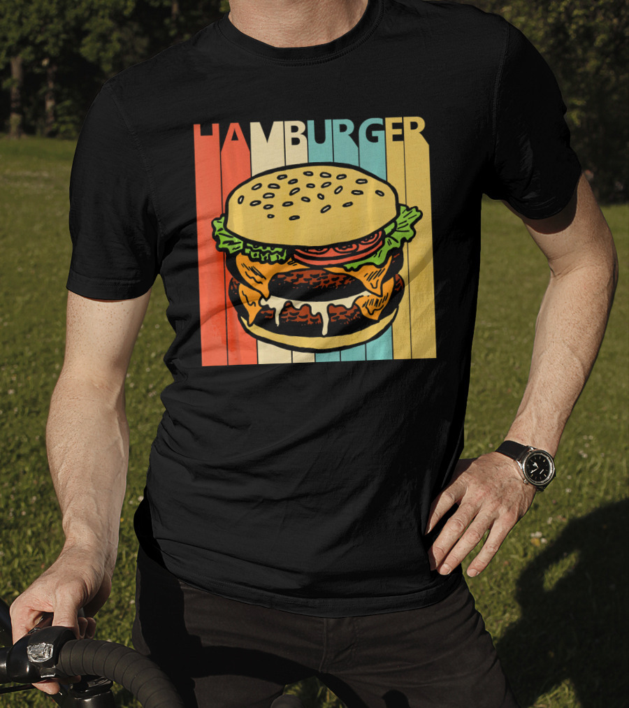 Vintage Retro Hamburger Rainbow Stripe Background T-Shirt