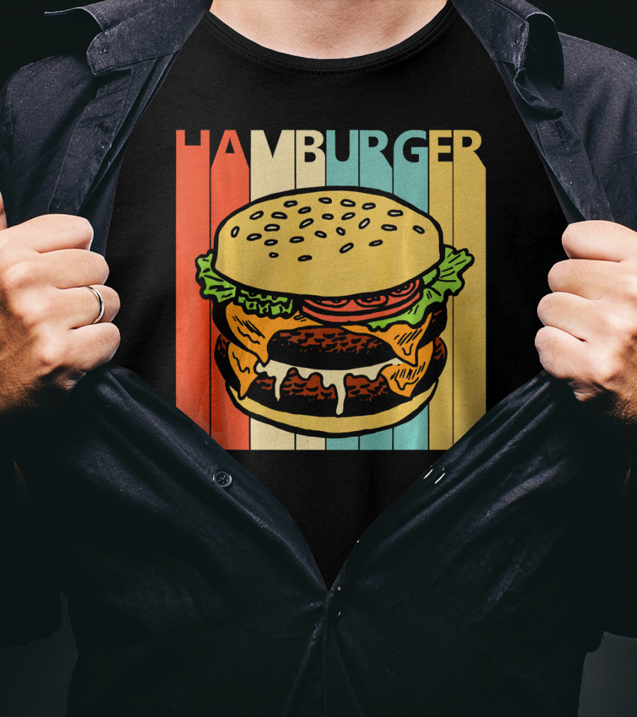 Vintage Retro Hamburger Rainbow Stripe Background T-Shirt