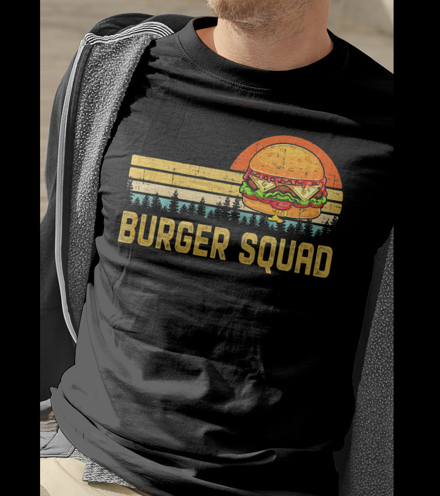 Burger Squad Retro Sunset Cheeseburger Foodie Lover T-Shirt