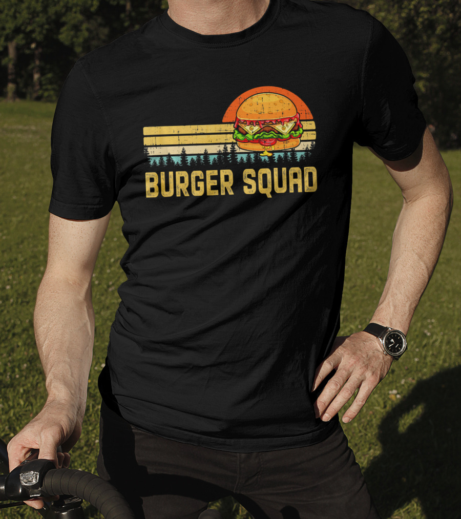 Burger Squad Retro Sunset Cheeseburger Foodie Lover T-Shirt