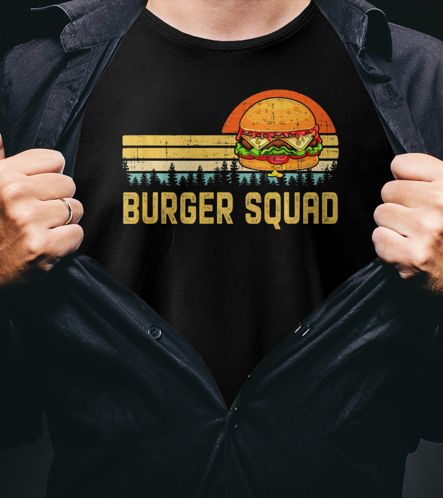 Burger Squad Retro Sunset Cheeseburger Foodie Lover T-Shirt