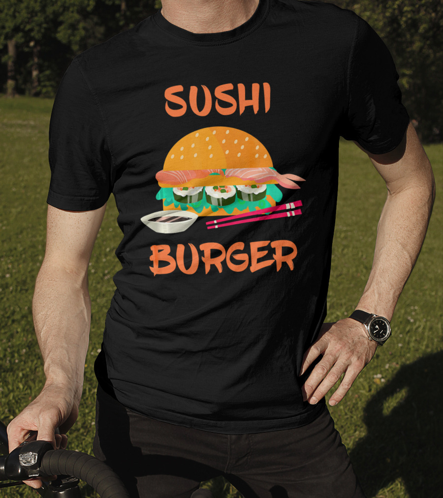 Sushi Burger Japanese Food Hamburger Fusion With Rice Rolls And Chopsticks T-Shirt
