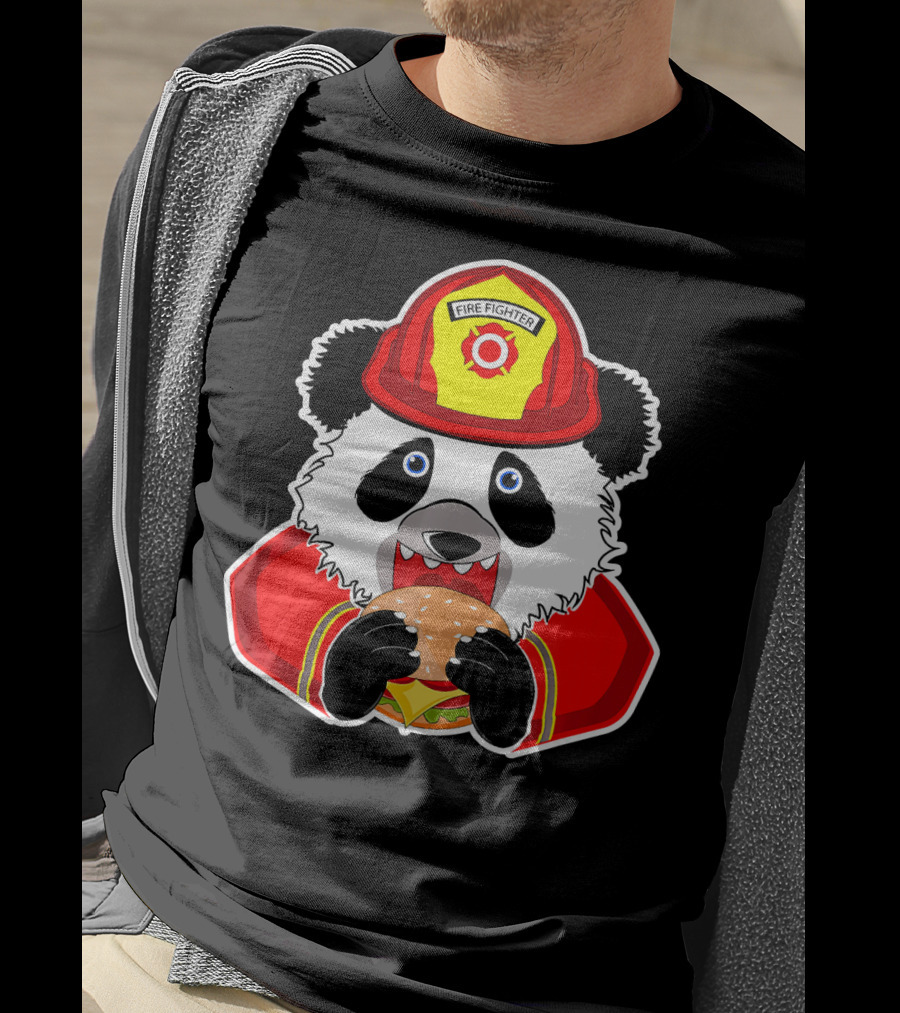 Firefighter Panda Enjoys Burger Delight T-Shirt