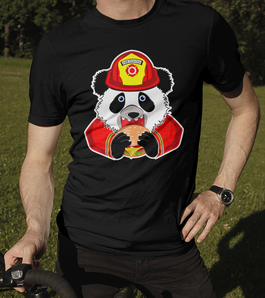 Firefighter Panda Enjoys Burger Delight T-Shirt