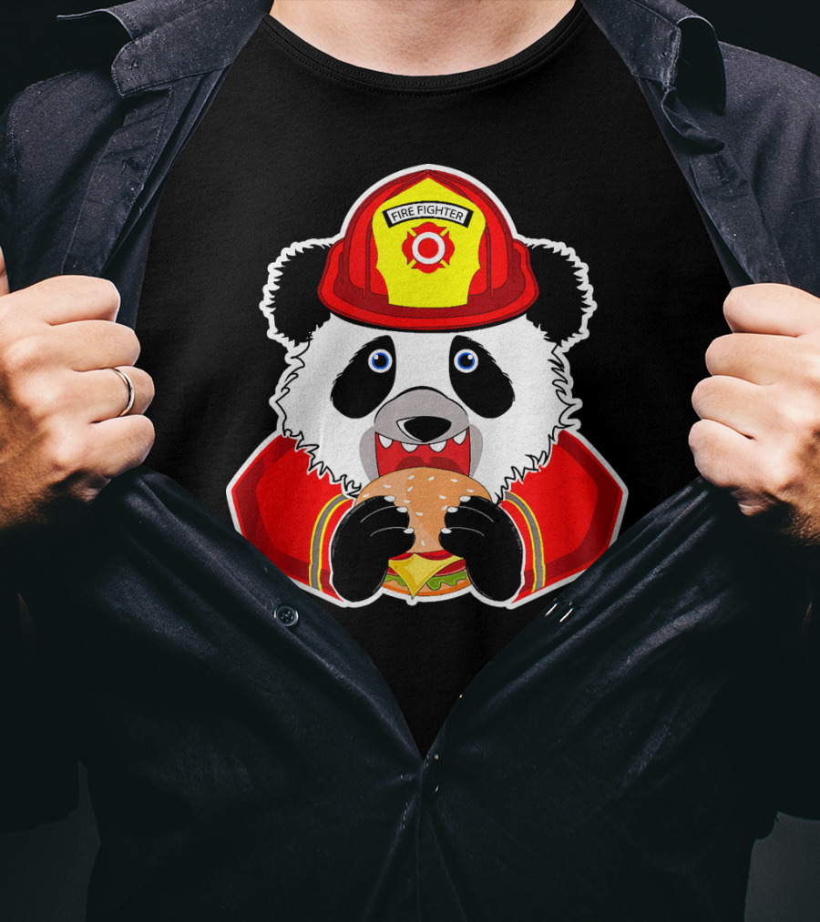 Firefighter Panda Enjoys Burger Delight T-Shirt