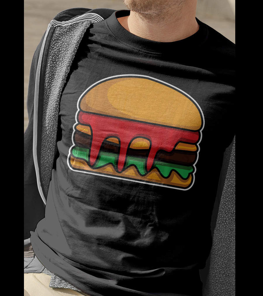 Cool Cute Hamburger Dripping Cheese Ketchup T-Shirt