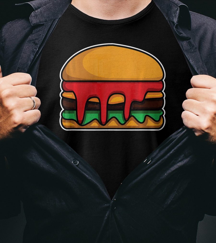 Cool Cute Hamburger Dripping Cheese Ketchup T-Shirt