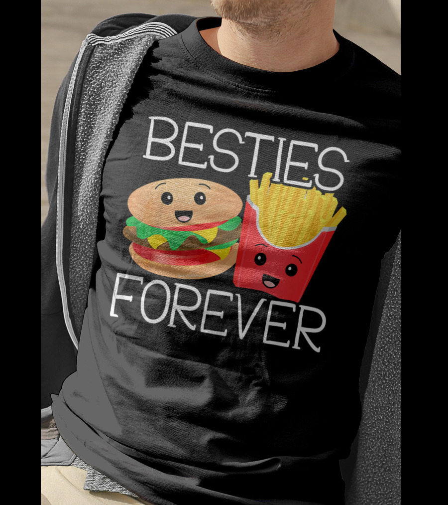 Besties Forever Smiling Hamburger And French Fries Duo T-Shirt