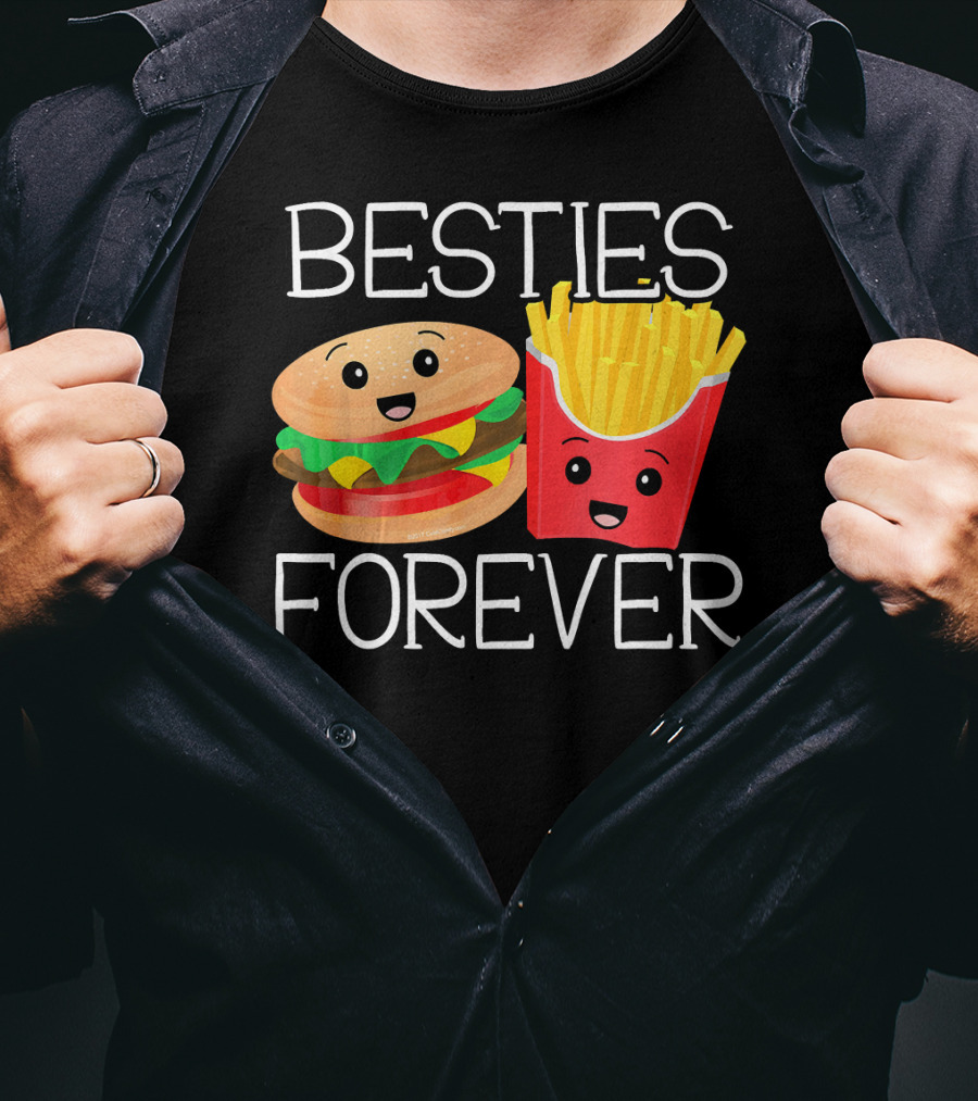 Besties Forever Smiling Hamburger And French Fries Duo T-Shirt