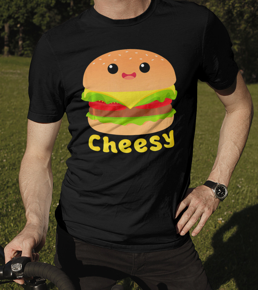 Cheesy Cute Funny Cheese Burger Food Pun Adorable Smiling Burger T-Shirt