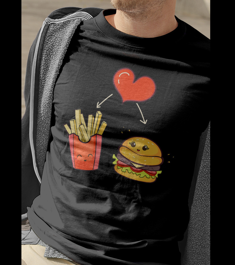 Burger Fries Kids Kawaii Heart Cute Food Lovers T-Shirt