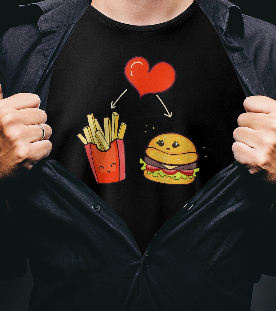 Burger Fries Kids Kawaii Heart Cute Food Lovers T-Shirt