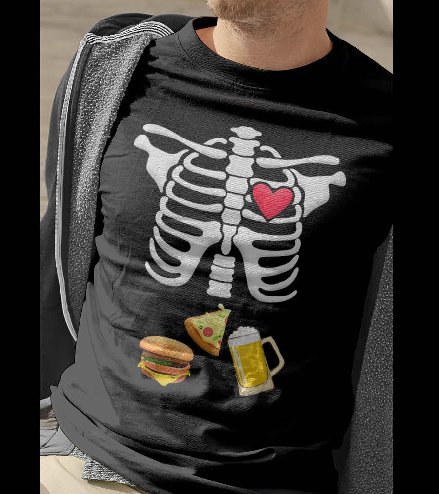 Hamburger Pizza Beer Heart Skeleton Ribs T-Shirt