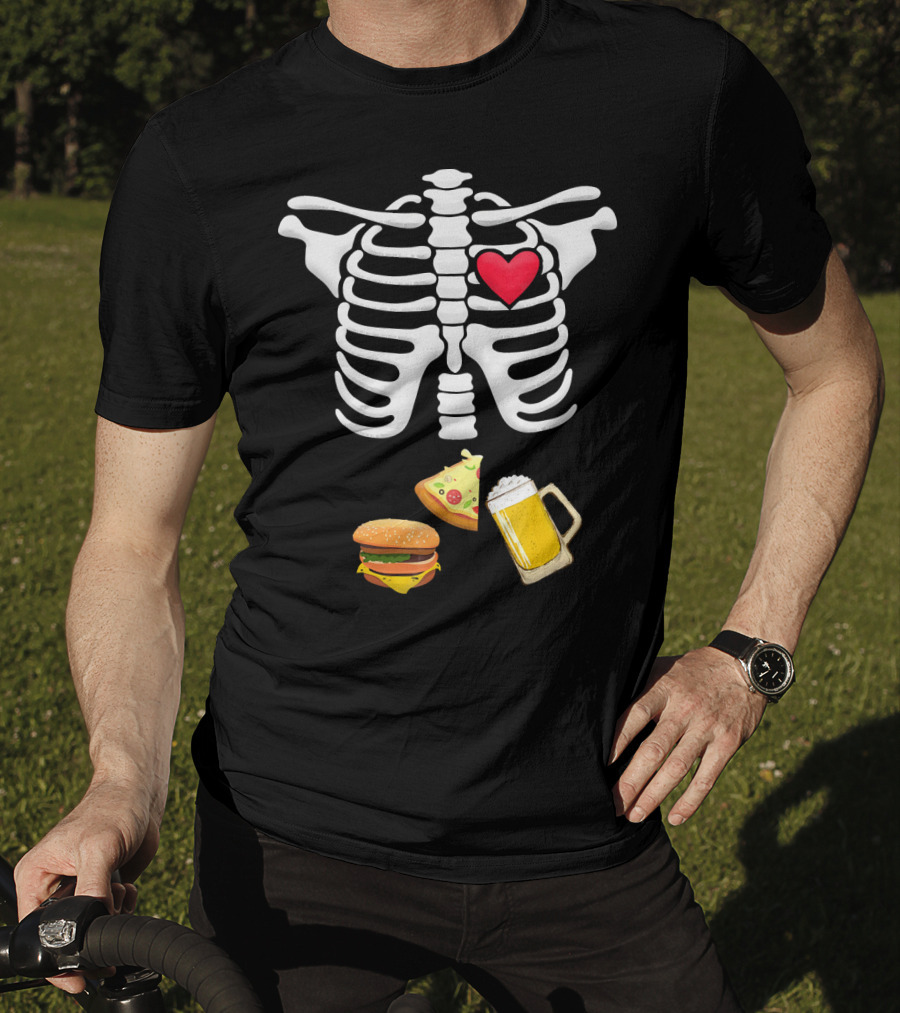Hamburger Pizza Beer Heart Skeleton Ribs T-Shirt