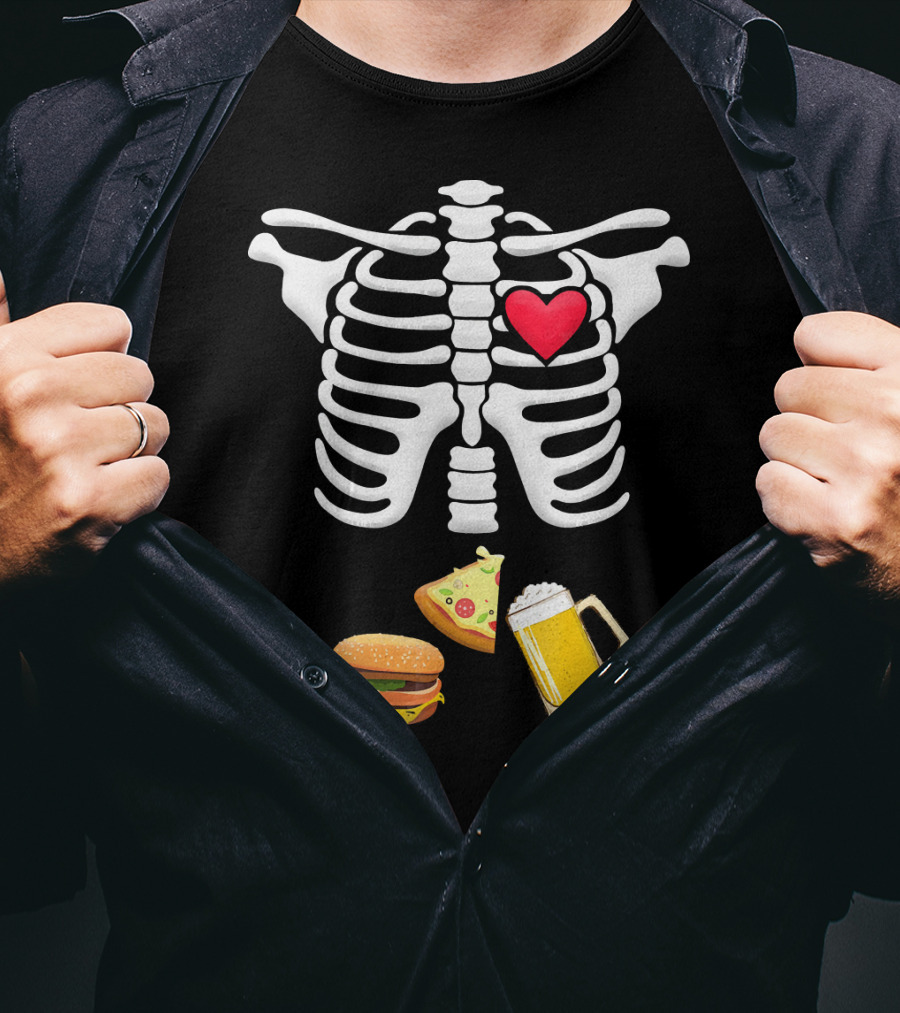 Hamburger Pizza Beer Heart Skeleton Ribs T-Shirt