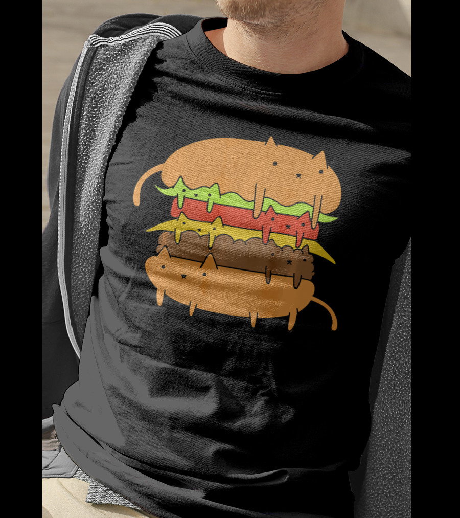 Cute Kawaii Cat Cheese Burger Adorable Layers T-Shirt