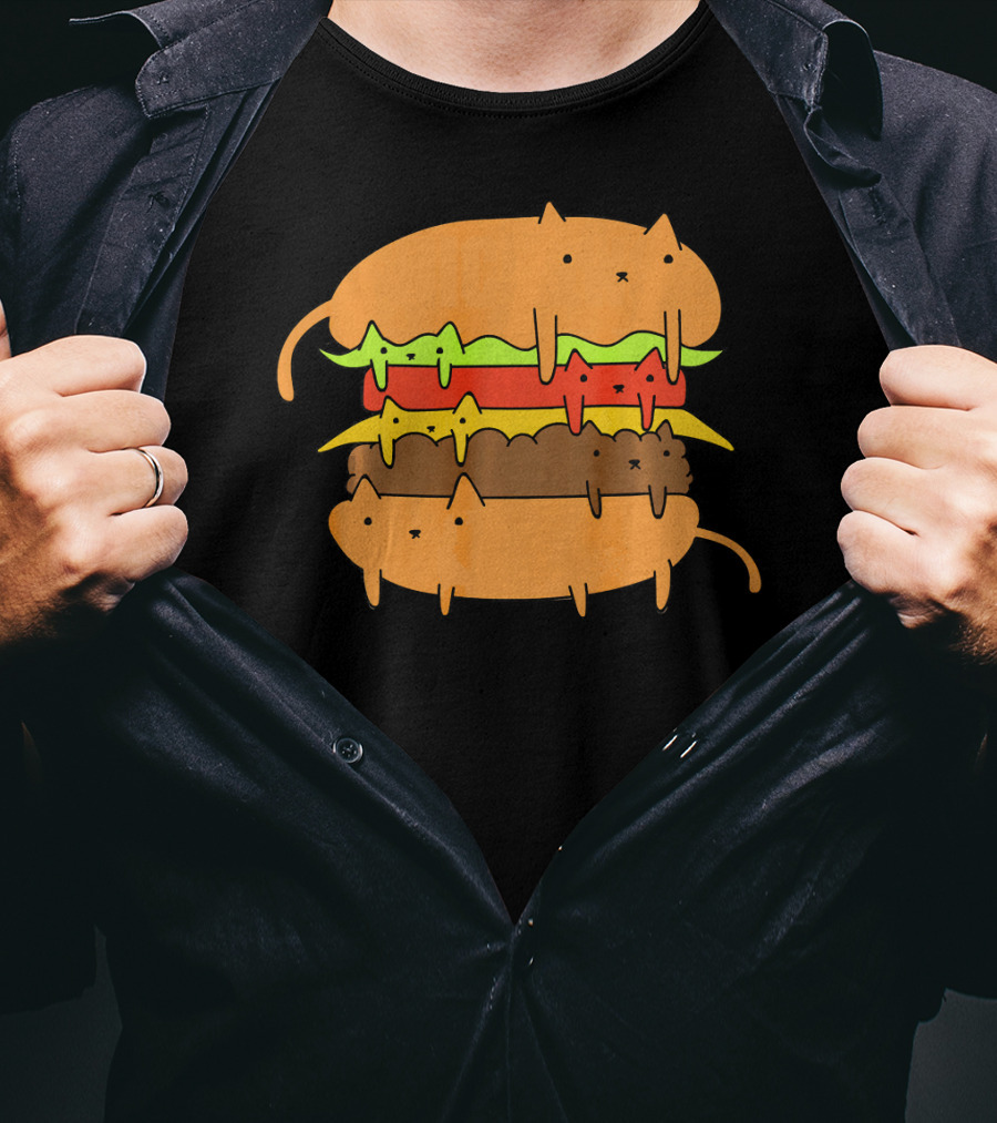 Cute Kawaii Cat Cheese Burger Adorable Layers T-Shirt