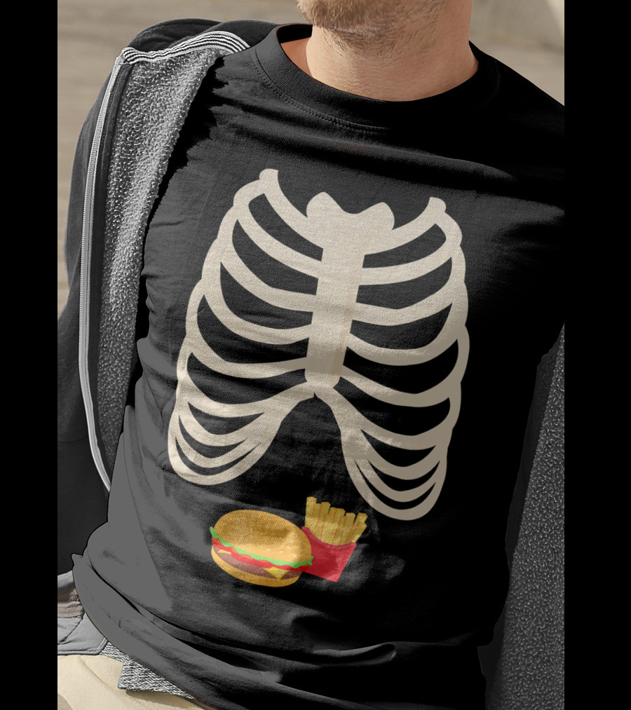 Halloween Skeleton Rib Cage Xray Burger And Fries T-Shirt
