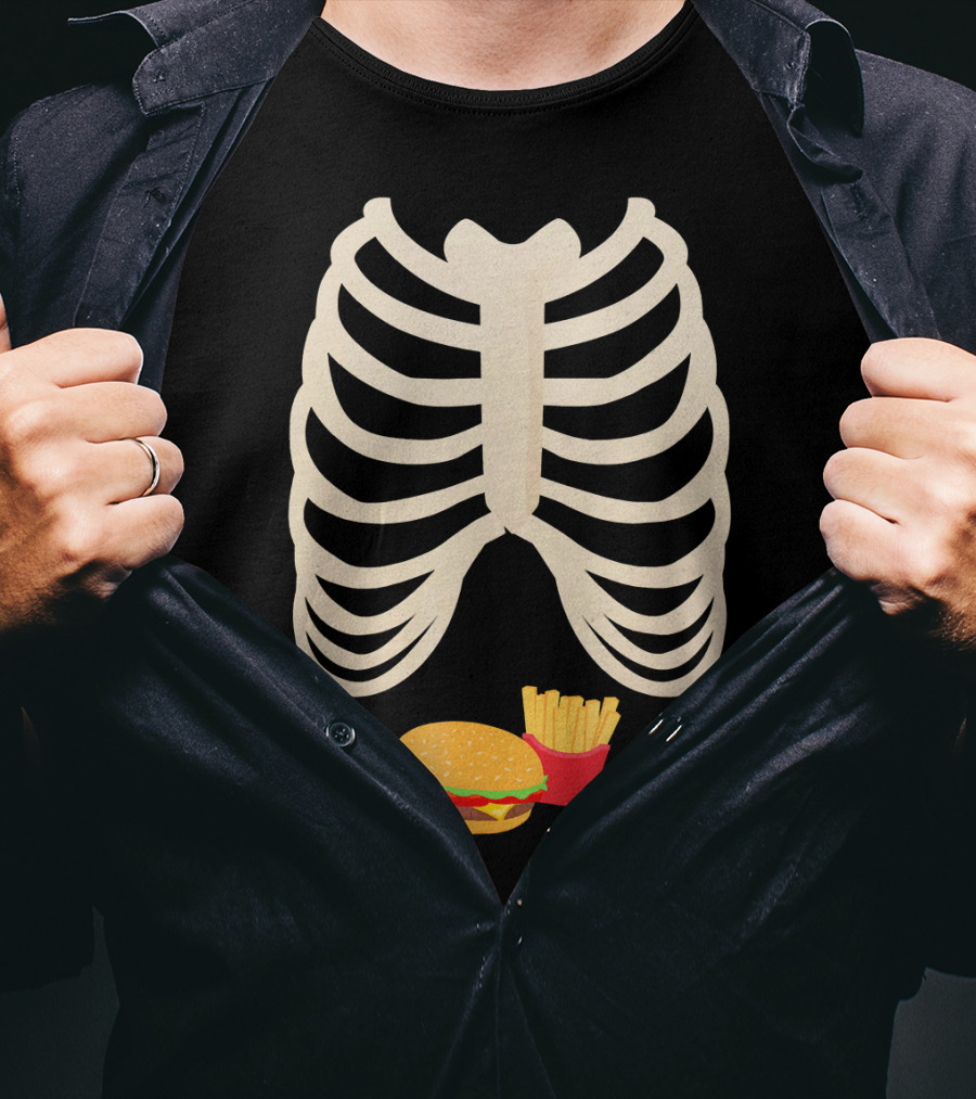 Halloween Skeleton Rib Cage Xray Burger And Fries T-Shirt