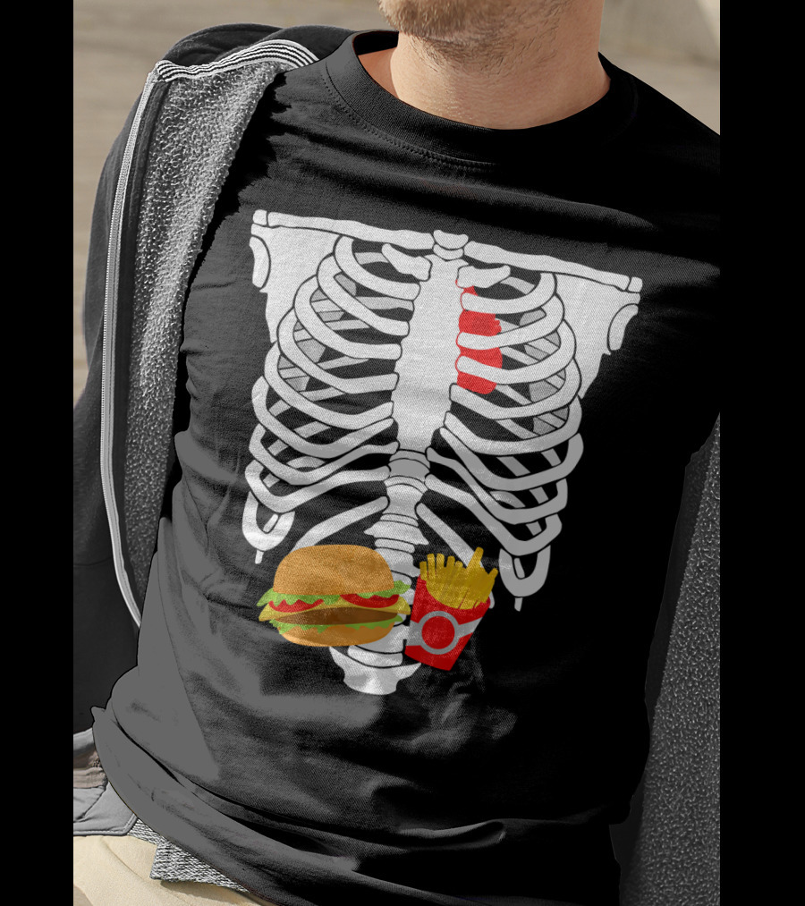 Skeleton Ribcage With Burger And Fries T-Shirt