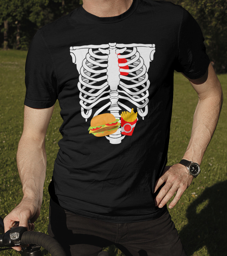 Skeleton Ribcage With Burger And Fries T-Shirt