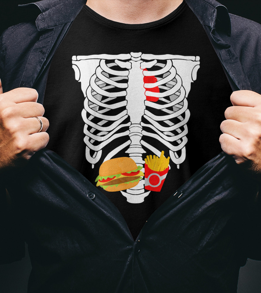 Skeleton Ribcage With Burger And Fries T-Shirt