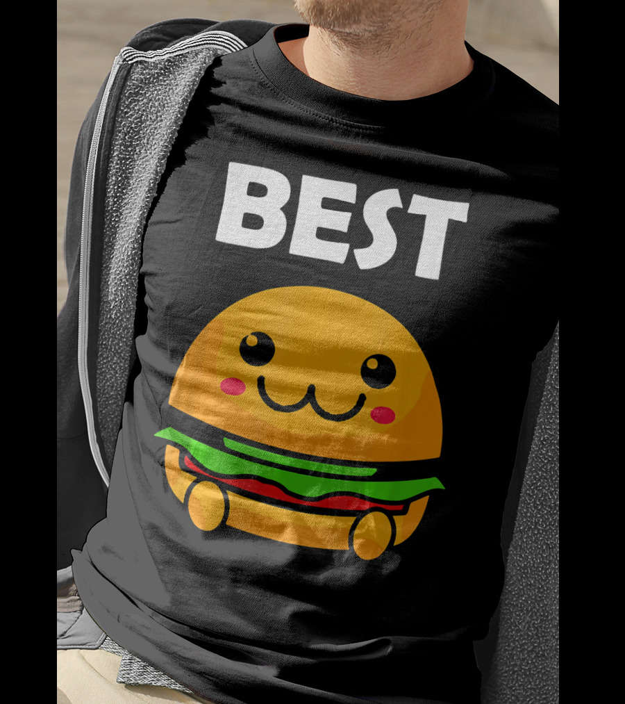 Burger Matching Fries Best Friend Novelty Best Cute Kawaii Face T-Shirt