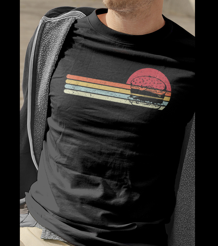 Retro Cheeseburger Sunset Stripes Burger T-Shirt