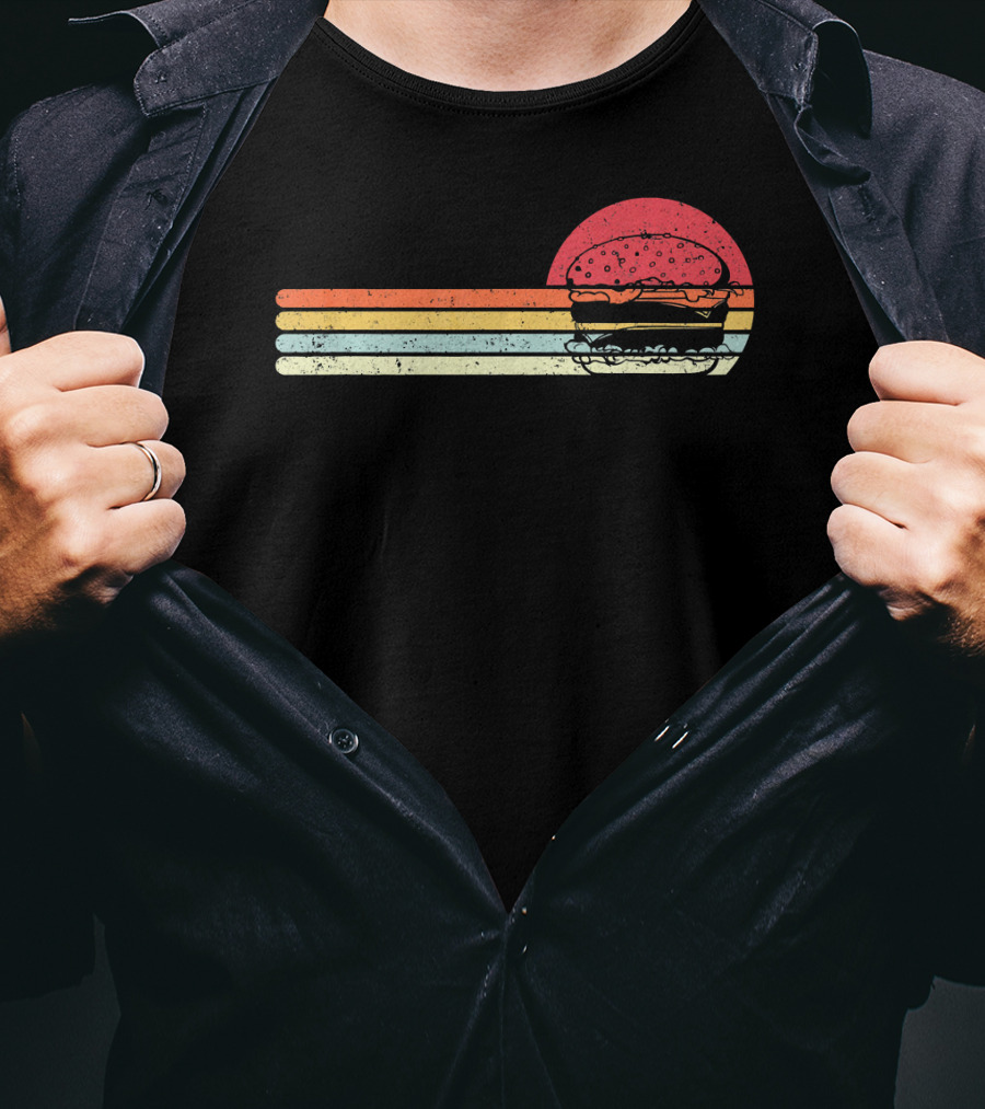 Retro Cheeseburger Sunset Stripes Burger T-Shirt