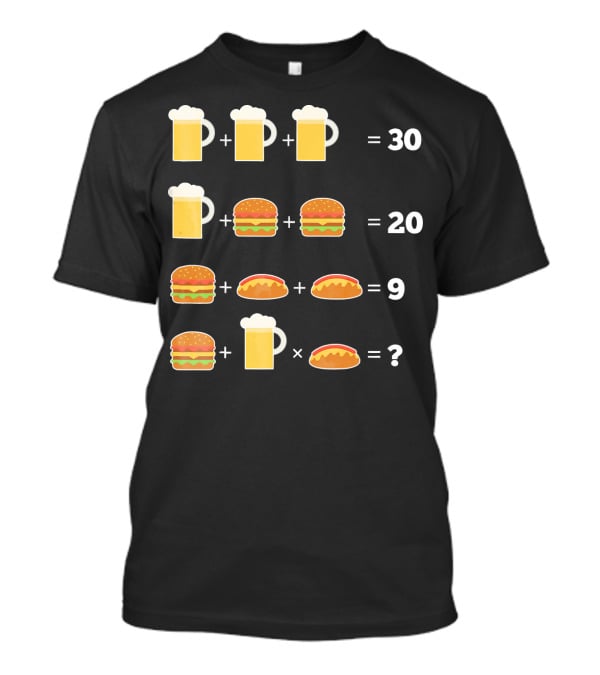 Beer And Hamburger Hot Dog Math Puzzle Equation T-Shirt