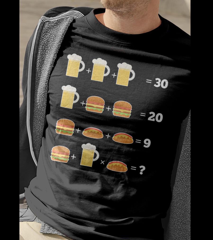 Beer And Hamburger Hot Dog Math Puzzle Equation T-Shirt