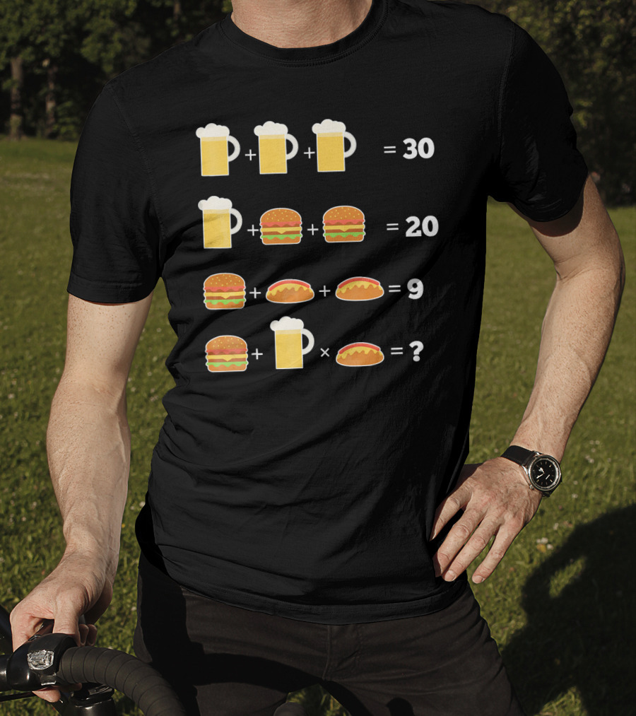 Beer And Hamburger Hot Dog Math Puzzle Equation T-Shirt