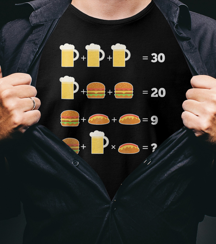 Beer And Hamburger Hot Dog Math Puzzle Equation T-Shirt