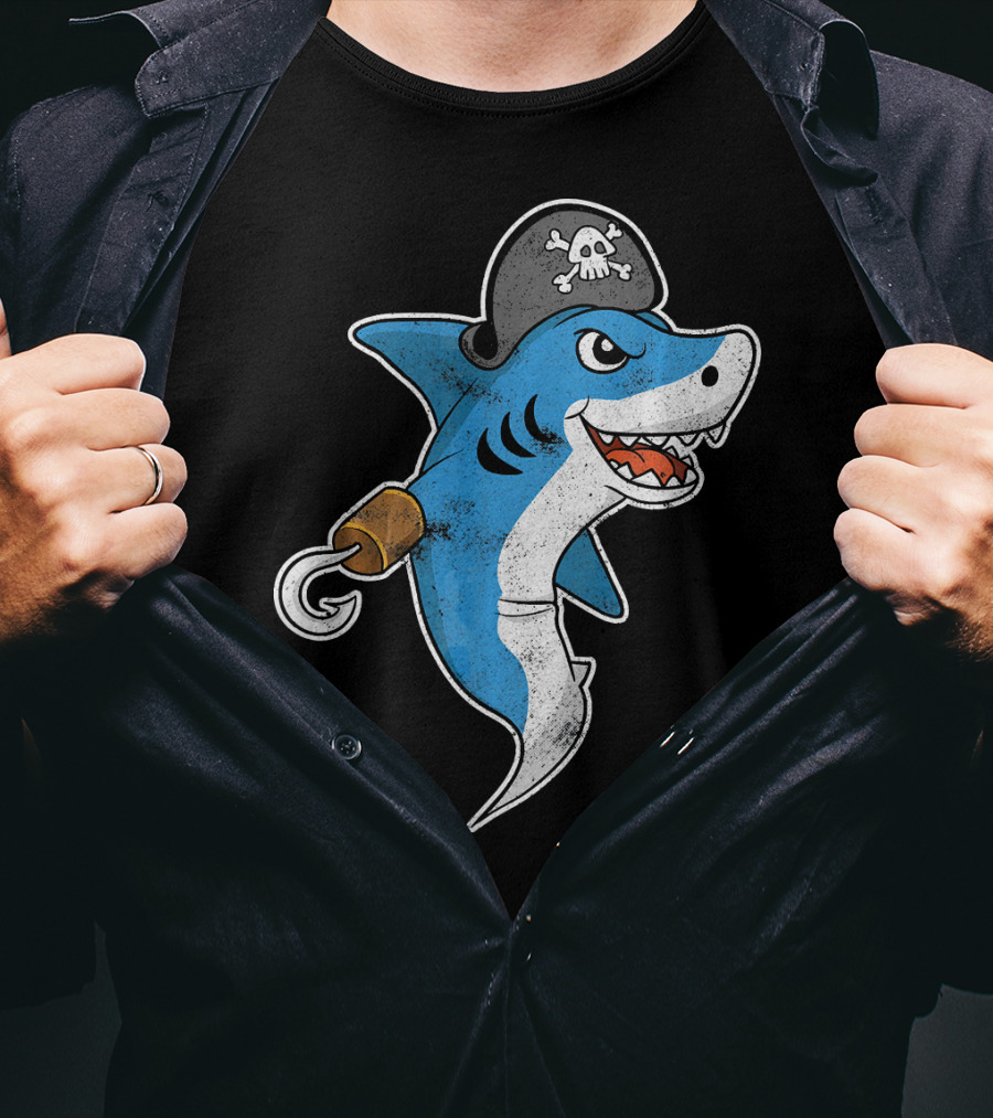 Pirate Shark With Hook And Pirate Hat T-Shirt