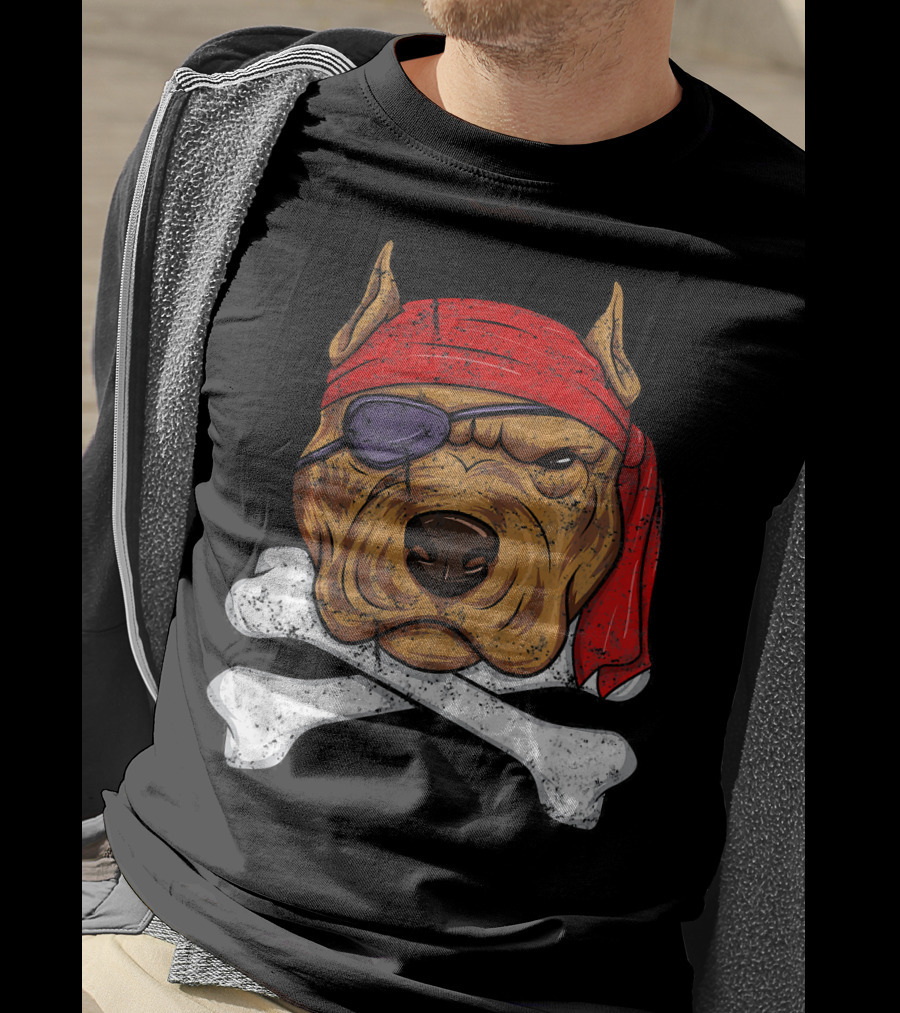 Vintage Pirate Dog Funny Puppy Crossbones Eyepatch Red Bandana T-Shirt