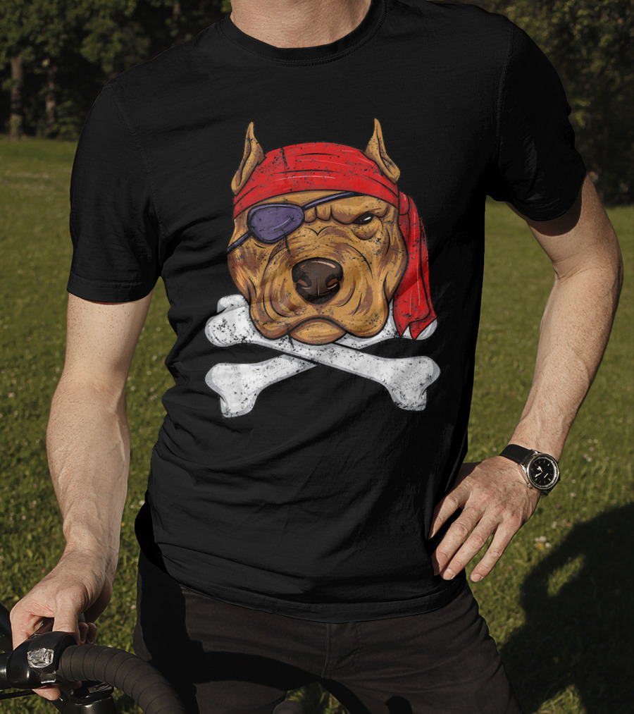 Vintage Pirate Dog Funny Puppy Crossbones Eyepatch Red Bandana T-Shirt
