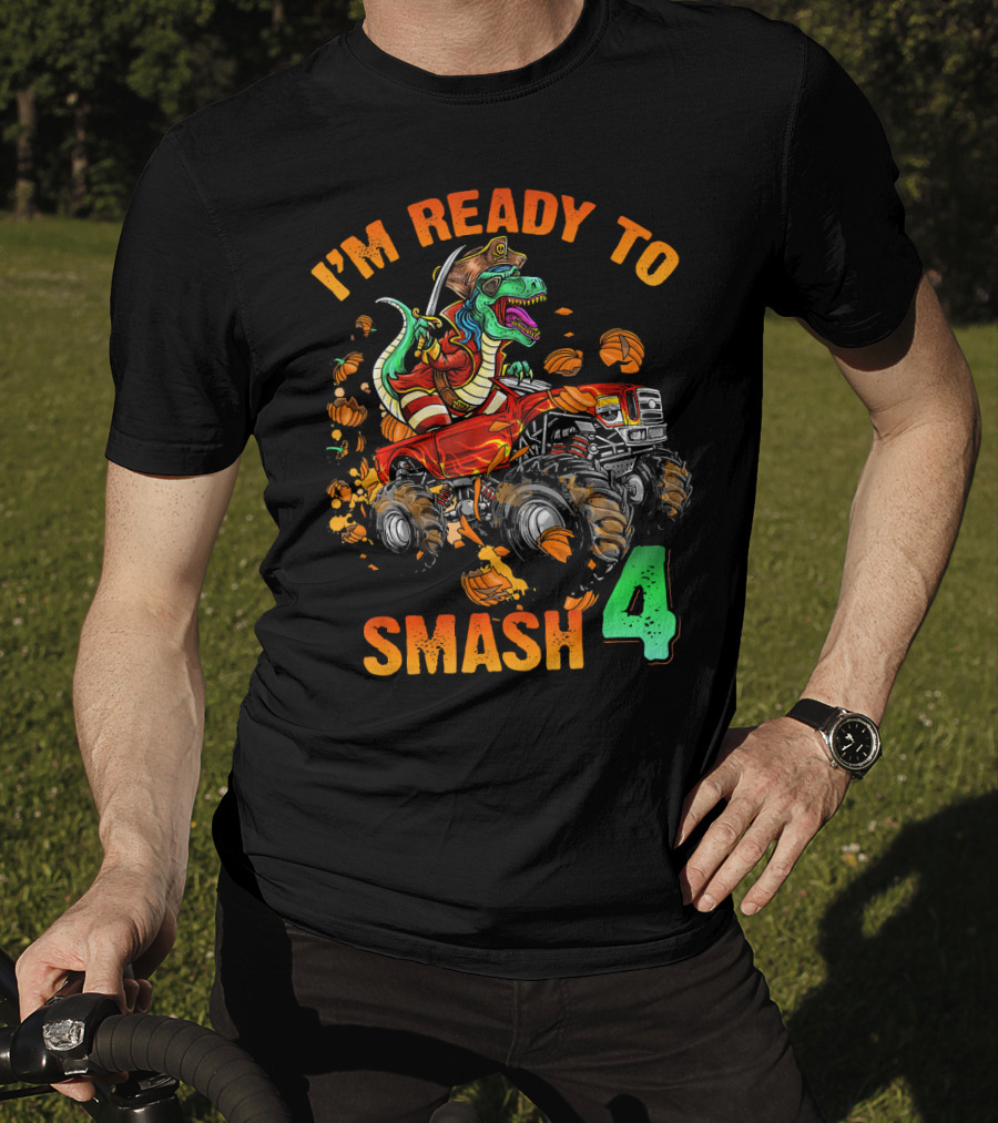 Halloween Pirate Monster Truck Dinosaur I'm Ready To Smash 4 T-Shirt
