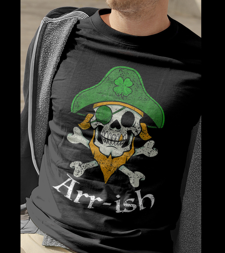 Arr-ish Funny Irish Skull Clover Pirate Beard T-Shirt