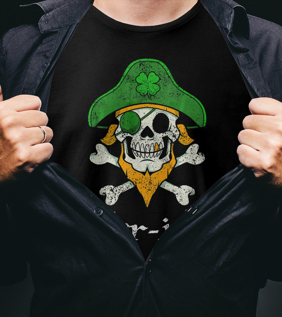 Arr-ish Funny Irish Skull Clover Pirate Beard T-Shirt
