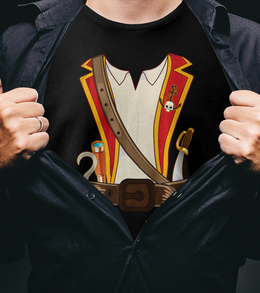 Funny Pirate Halloween Costume With Sword And Telescope T-Shirt