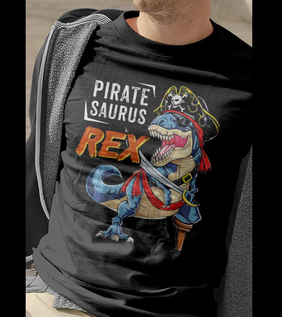 Pirate Saurus Rex Dinosaur Pirate Halloween Costume Hat T-Shirt