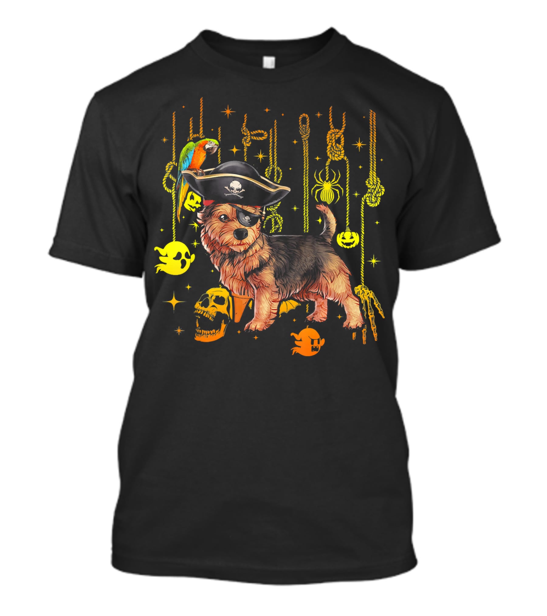 Norwich Terrier Pirate With Halloween Ghosts And Skull T-Shirt