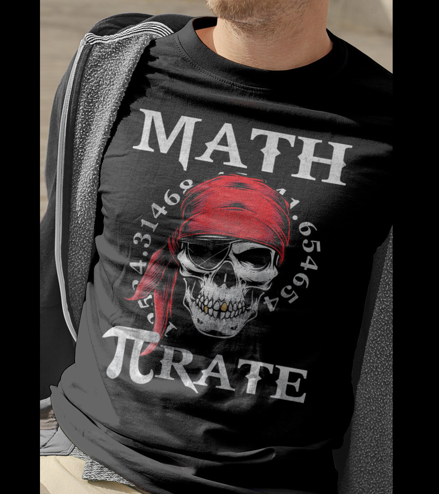 Math Pi-rate Skull With Red Bandana And Numbers T-Shirt