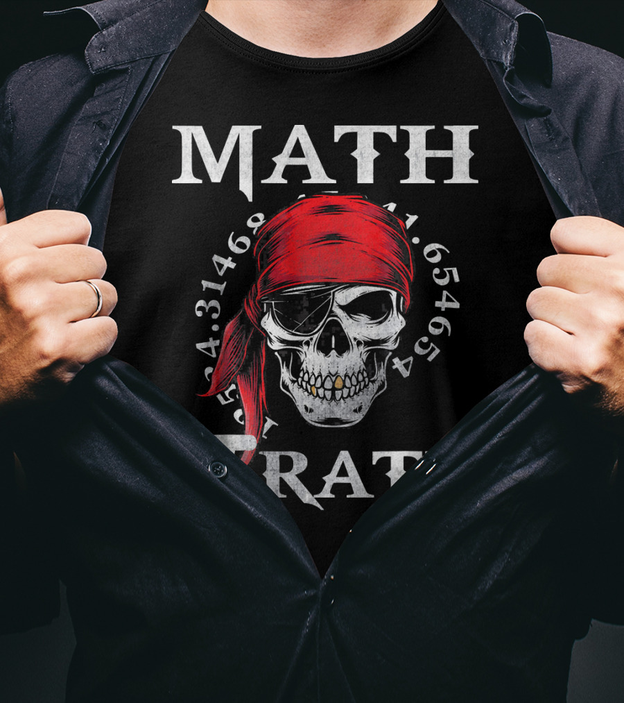 Math Pi-rate Skull With Red Bandana And Numbers T-Shirt