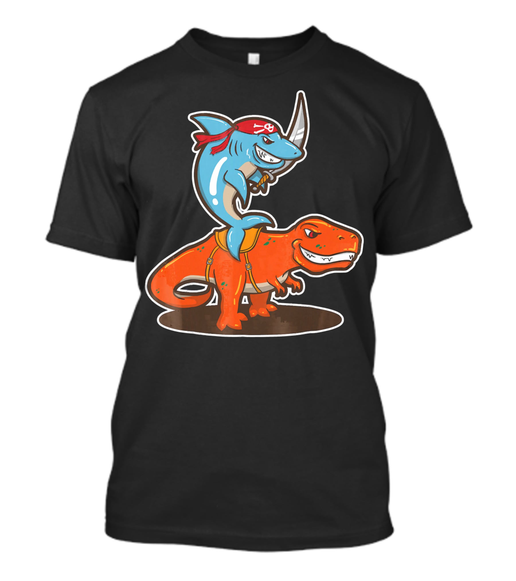 Pirate Shark Riding A T-Rex Dinosaur Adventure T-Shirt
