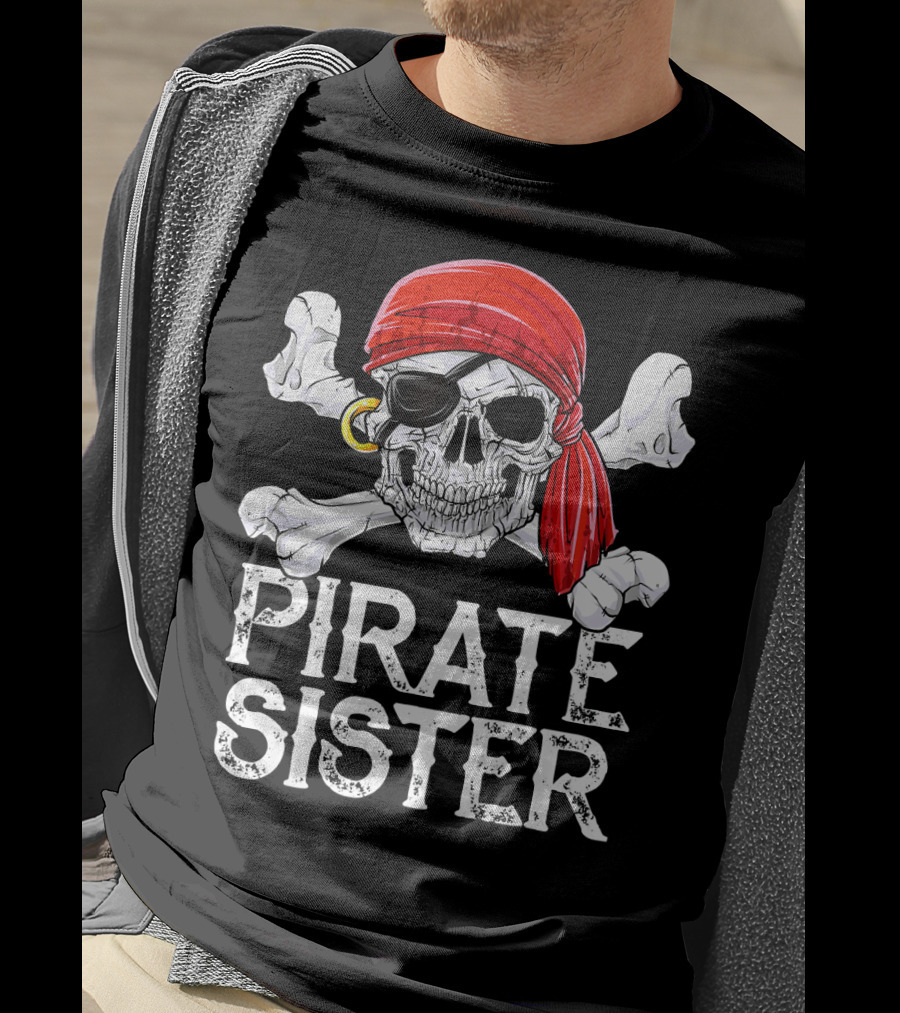 Pirate Sister Skull With Red Bandana And Crossbones T-Shirt