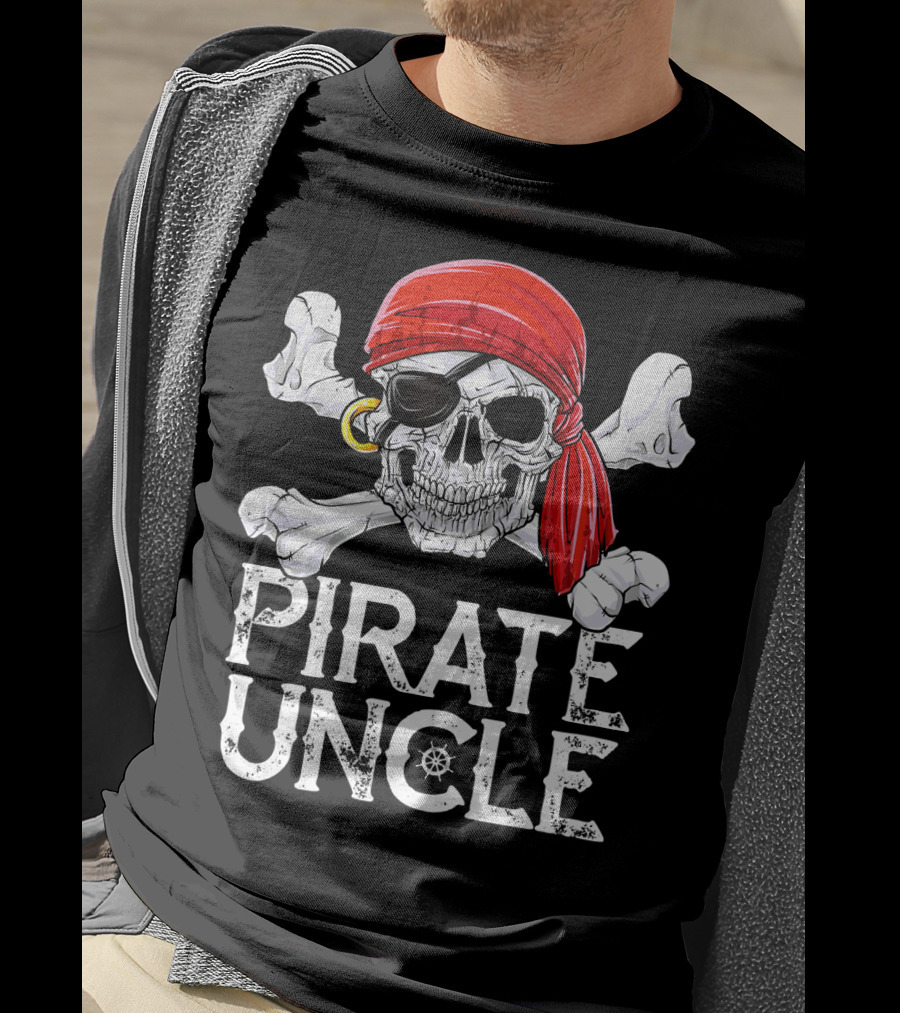 Pirate Uncle Skull Crossbones Jolly Roger Bandana Eyepatch T-Shirt