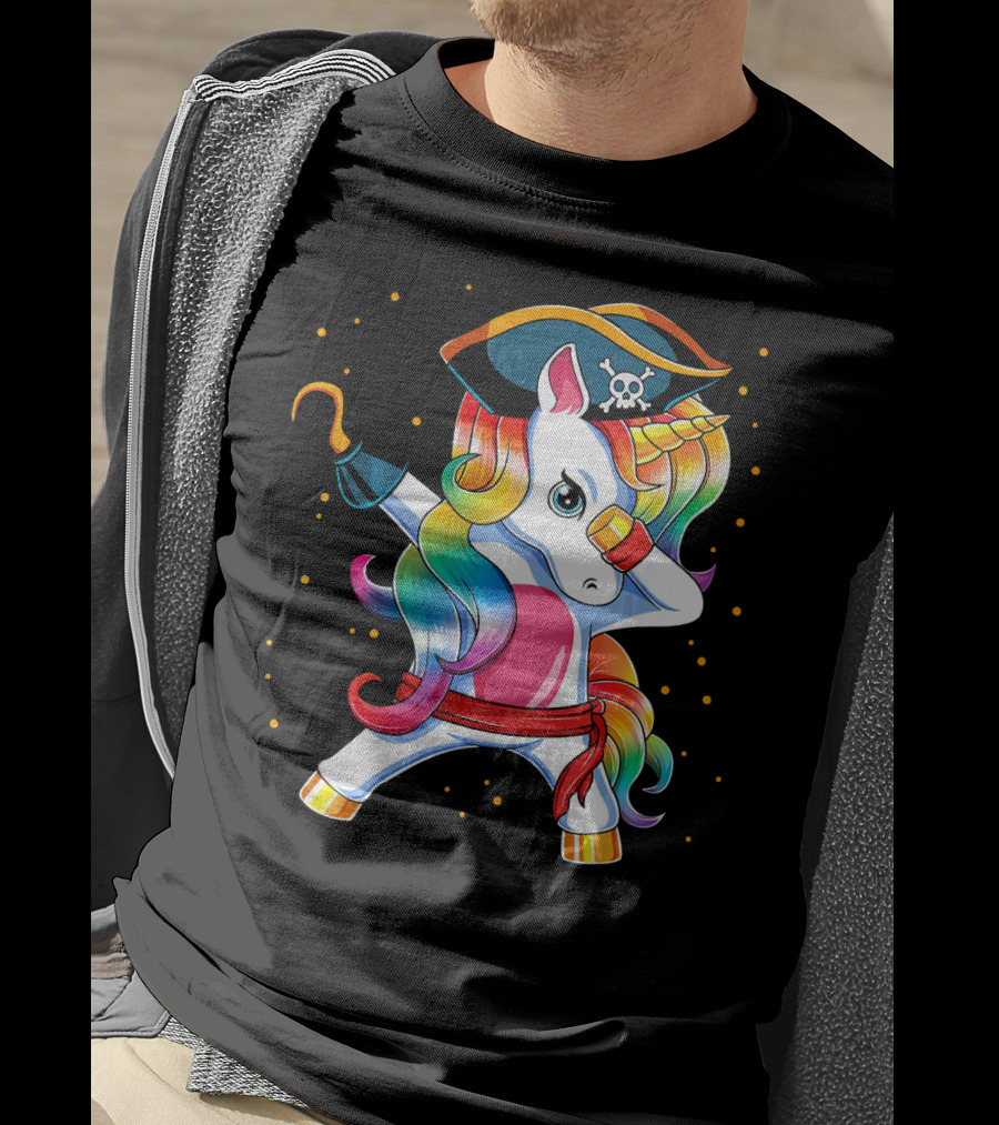 Funny Pirate Unicorn With Rainbow Hair And Eye Patch T-Shirt